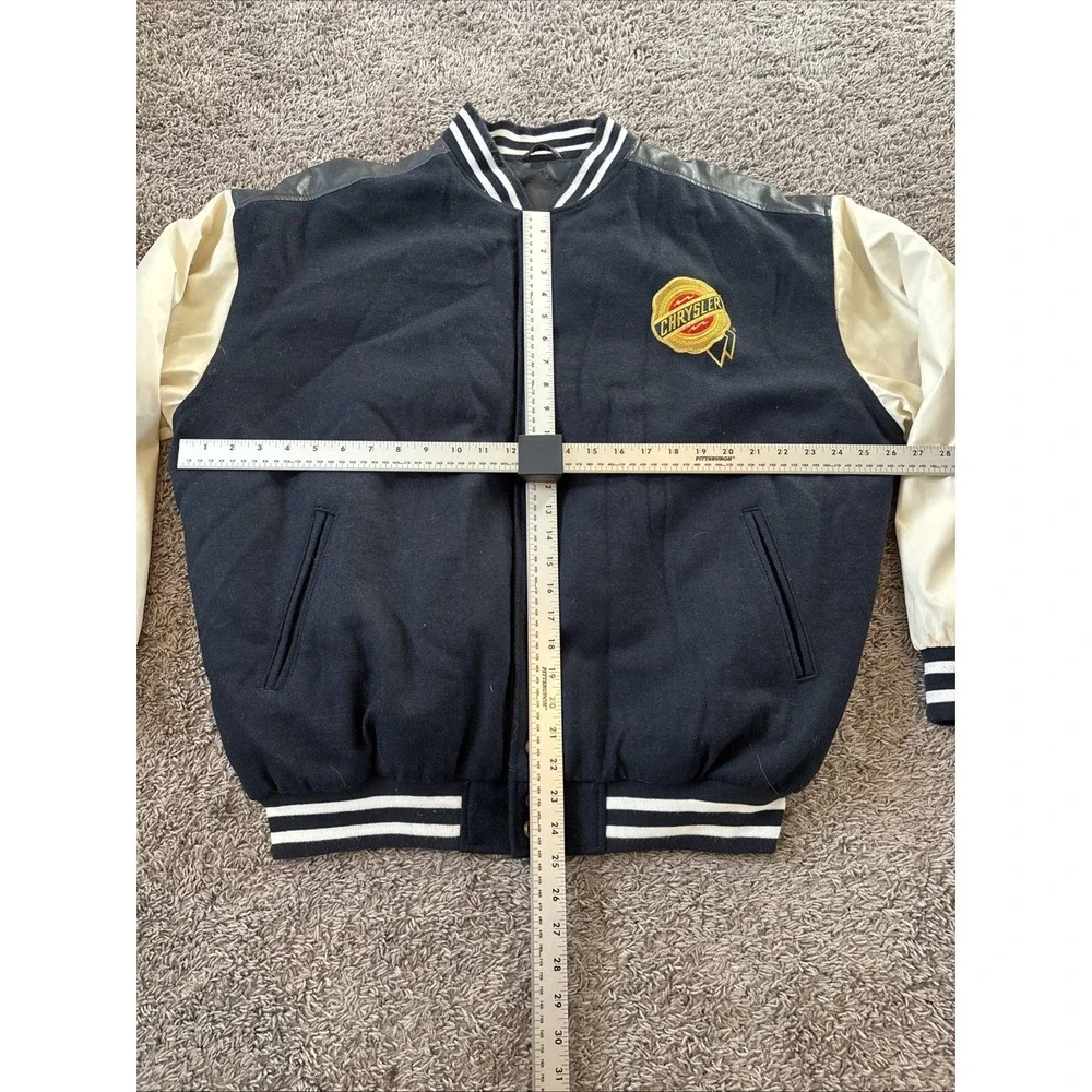 Y2K Chrysler Varsity Jacket XL Wool‎ Faux Leather Logo Back Snap Button Bomber